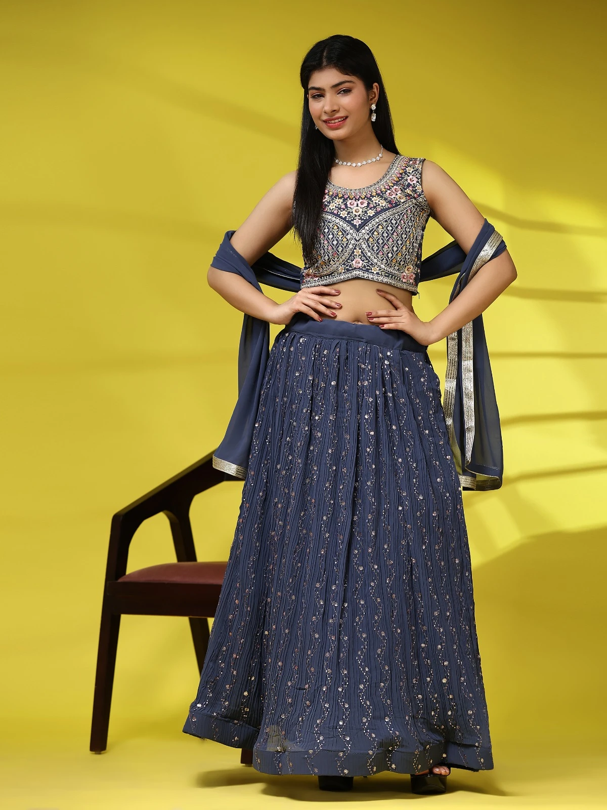 Amoha Design No C1014 Imported Georgette Wholesale Readymade Lehenga Saree Catalog — Wholesale Sarees, AMOHA wholesale from Surat — view 4